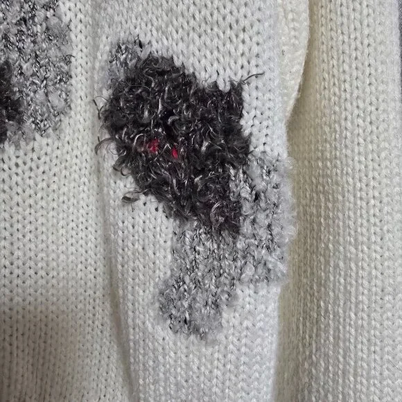 Vintage 90s Dog Sweater Fuzzy Knit Crewneck Medium White Red Poodle Holiday - Picture 4 of 8